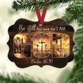 Wooden ornament with lion, lamb, and Psalm 46:10 scripture for Christmas tree decor - Lion and Lamb-Bible Verse