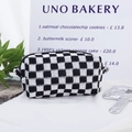 Checkered knit makeup bag with black and white grid pattern and zipper closure - Large Black-White Grid