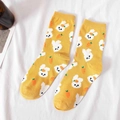 Cute ginger yellow crew socks featuring cartoon rabbit and carrot patterns for women - One Size / Rabbit Carrot / Yellow