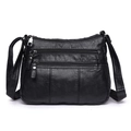Borsa a tracolla classica in pelle nera lavata con cerniere multiple e tracolla regolabile - Stile 2