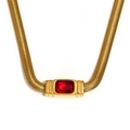 Collana a catena serpente placcata oro 18K con zircone rosso rettangolare vintage - Collana in Zircone a Catena di Serpente - Oro Rosso