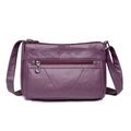 Purple soft leather crossbody bag for women with multi-zipper layers and adjustable strap - Purple