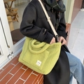 Grass green faux shearling lamb wool tote bag with adjustable strap and BYBR label - Green