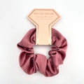 Pink satin scrunchie on a diamond-shaped card with Will You Help Me Tie the Knot text - Dusty Pink