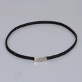 Handmade black woven leather cord necklace with a durable silver metal buckle closure - 56-58cm / Black Woven Choker with Metal Buckle (AB04)
