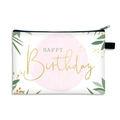 White canvas coin purse with HAPPY Birthday text and green botanical leaves design - White Plant Leaves Style (32)
