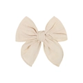Handmade beige linen fabric bow hair clip with textured cotton finish for girls - Cream Beige