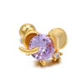 Orecchino a perno elefante dorato con zircone viola e piccoli cristalli lucenti - Stile Elefante (EGD0031) / Oro