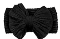 Elastic nylon baby headband featuring a large black cable knit bow accessory - Black