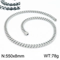 Collier chaîne gourmette cubaine 8mm en acier inoxydable argenté pour homme - Collier Argent 550x8mm