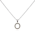 Detail of silver chain necklace with a black and silver round letter O pendant - Letter O