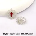 Ciondolo cuore in pizzo d'argento con croce a goccia rossa, misura 21x20x2mm - Argento/Rosso