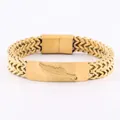 Bracciale a doppia catena cubana placcato oro 18K con piuma incisa e chiusura a scatto - Oro - Rilievo di Piuma