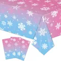 Detalle del patrón de copas de nieve en el mantel desechable degradado rosa y azul - Mantel Servilletas Copos De Nieve Rosa Azul / 137*274cm / Degradado Rosa Azul