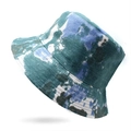 Unisex canvas bucket hat with blue and green tie-dye ink splash pattern for sun protection - M(56-58cm) / Blue Dark Green White Tie-Dye (06)