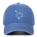 Detailed embroidery of a white goose with 'silly goose' text on a washed blue baseball cap - Light Blue