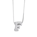 Silver-plated letter F necklace pendant with sparkling cubic zirconia on box chain - Letter F / Silver