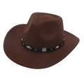 Detail of dark brown cowboy felt hat with black studded band and silver metal accents - Adult(56-60cm) / Coffee