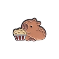 Cute capybara enamel pin eating popcorn in a cartoon style with brown finish - Capybara with Popcorn (QHXZ3155)
