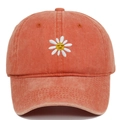Vintage gewaschene orangefarbene Baseballkappe mit gesticktem Smiley-Sonnenblumen-Motiv - Verstellbar / Orange