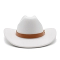 Classic white felt cowboy hat with brown leather band and gold stud accent - M (56-58cm) / White