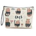 Cute canvas makeup bag featuring cat patterns and zipper closure for storage - Cat Illustration Pattern - With Strap (xy-085-1)