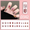 Unghie finte D342 con sfumatura rosa glitterata e decorazioni di pietre preziose 3D - Stile Gemma 3D Glitter Rosa Loto (D342)