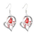 Silver cardinal bird heart earrings with red enamel and engraved inspirational quote - Heart Shaped Cardinal Bird Earrings-Silver Red (05)
