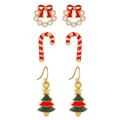 Three-piece Christmas earring set with wreath, candy cane, and tree designs in festive enamel - Candy Cane/Wreath/Christmas Tree Earring 3-Pair Set (KC Gold 6645)