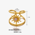 Gold adjustable stainless steel ring with sunburst design and opal stone inlay - Opal Style