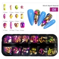 12-grid nail art AB crystal set with mixed shapes and sizes in black storage box - Classic AB Color Style (08)