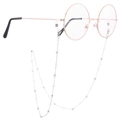 Chaîne à lunettes argentée avec perles blanches et cubes sur lunettes rose doré - Couleur Acier