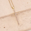 Golden cross necklace with pink gemstones on beige stone background for a stylish look - Light Purple (7#Light Purple)