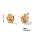 Detail view of gold hexagonal stud earrings with cross motif and pavé cubic zirconia - Gold Style (E02213-2)