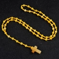 Handmade 6mm yellow crystal quartz beaded necklace with classic cross pendant charm - Light Topaz Jade