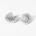 Polished silver stainless steel shell earrings with radiating texture in a modern style - Silver Shell Shape Style (PD3347)