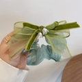 Forest style bow hair tie with green velvet, organza, and lily of the valley pendants - FQ1005C Light Blue
