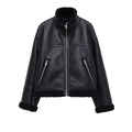 Veste aviateur noire en similicuir pour femme avec doublure polaire et zips métalliques - XS / Noir