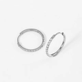 Classic silver stainless steel hoop earrings with tiny clear cubic zirconia stones - 1.6*14mm Steel (Pair)