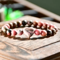 Pink heart natural stone beaded bracelet with rose and black textured rhodonite beads - Heart Pendant / Pink & Black (Rhodonite)
