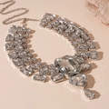 Detailed view of silver heart and geometric crystal pendant necklace with rhinestones - Silver Heart Geometric Necklace