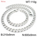 Polished stainless steel hip hop curb chain jewelry set with necklace and bracelet - Necklace 60cm + Bracelet 21cm (KS220806-Z)