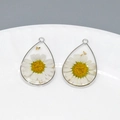 Detailed teardrop resin pendant featuring real white daisy and gold foil accents - White Daisy Teardrop