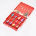 Rainbow stainless steel Christmas spoons in a red festive gift box, four-piece set - Christmas Gift Box Set (A) (JH Christmas Spoon) / 4 Pieces (Gift Box) / AB Color