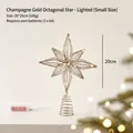 Champagne gold iron Christmas tree topper, lighted eight-point star with warm LED glow - 20cm Octagonal Star Champagne Gold With Light