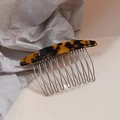 Tortoiseshell patterned hair comb featuring 12 silver metal teeth for styling - Coffee Tortoise Shell
