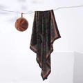 Green vintage paisley silk scarf and brown beret hat set for elegant autumn fashion - Cashew Green Square Scarf / 65