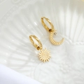 Asymmetric 14K gold-plated sun and moon drop earrings on white ceramic tray - 15# Gold Sun and Moon Earrings