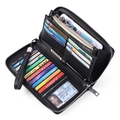 Black pebbled PU leather long wallet with RFID blocking and multiple card slots - Midnight Black