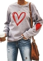 Light grey long sleeve sweatshirt featuring a hand-drawn red heart print for women - Light Grey Hand-drawn Heart
